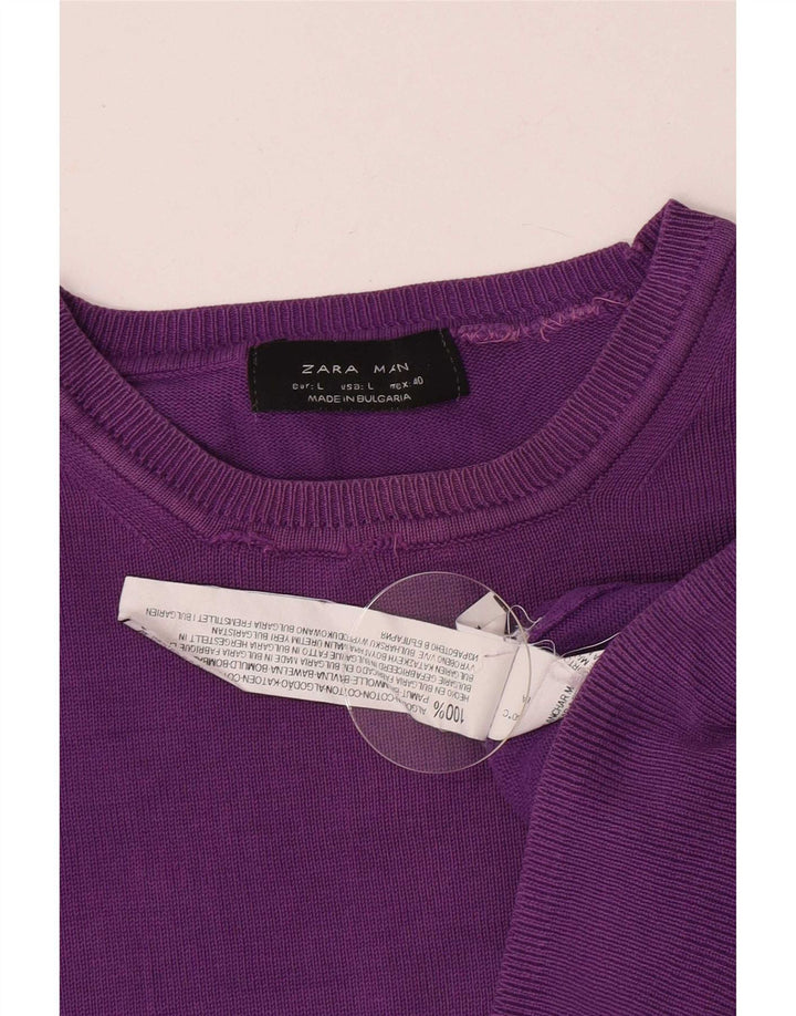 Suéter masculino Zara com gola redonda, grande algodão roxo