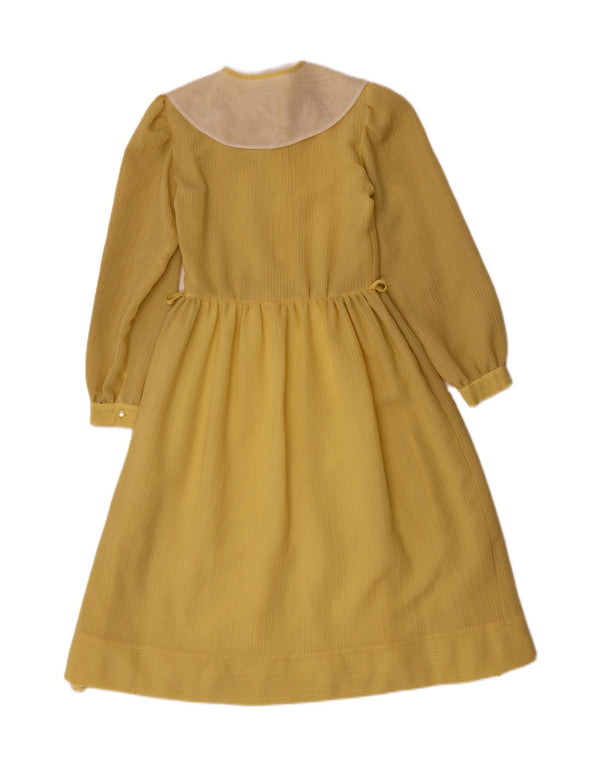 Vestido vintage feminino manga comprida linha A UK 4 XS amarelo colorblock