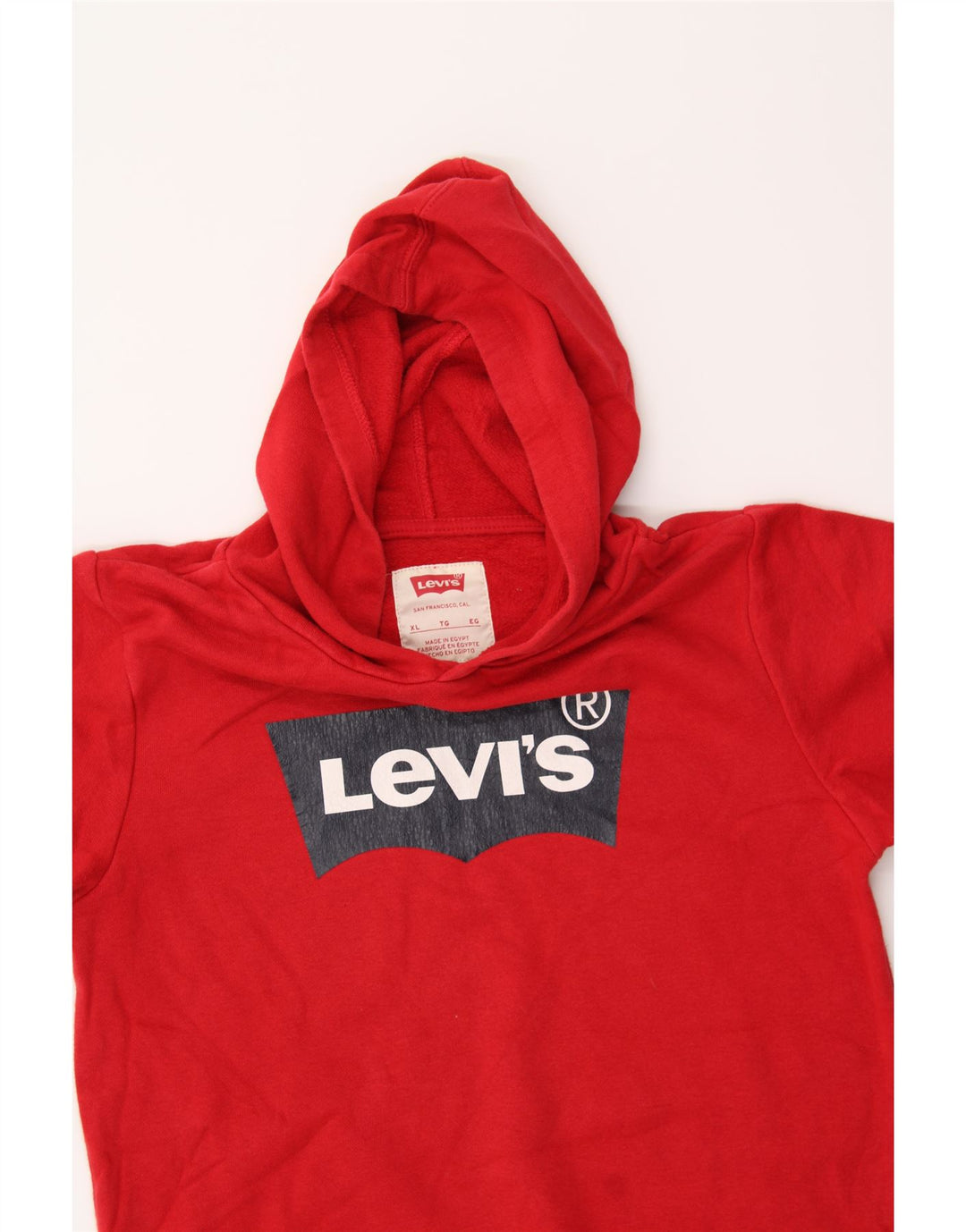LEVI'S Boys Graphic Hoodie Jumper 13-14 Years XL Red Cotton Vintage Levi's and Second-Hand Levi's from Messina Hembry 
