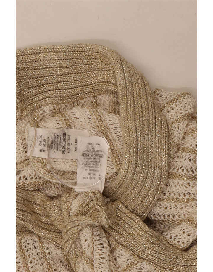 Conjunto de saia feminina vintage de 2 peças Reino Unido 8 pequeno W26 acrílico listrado bege