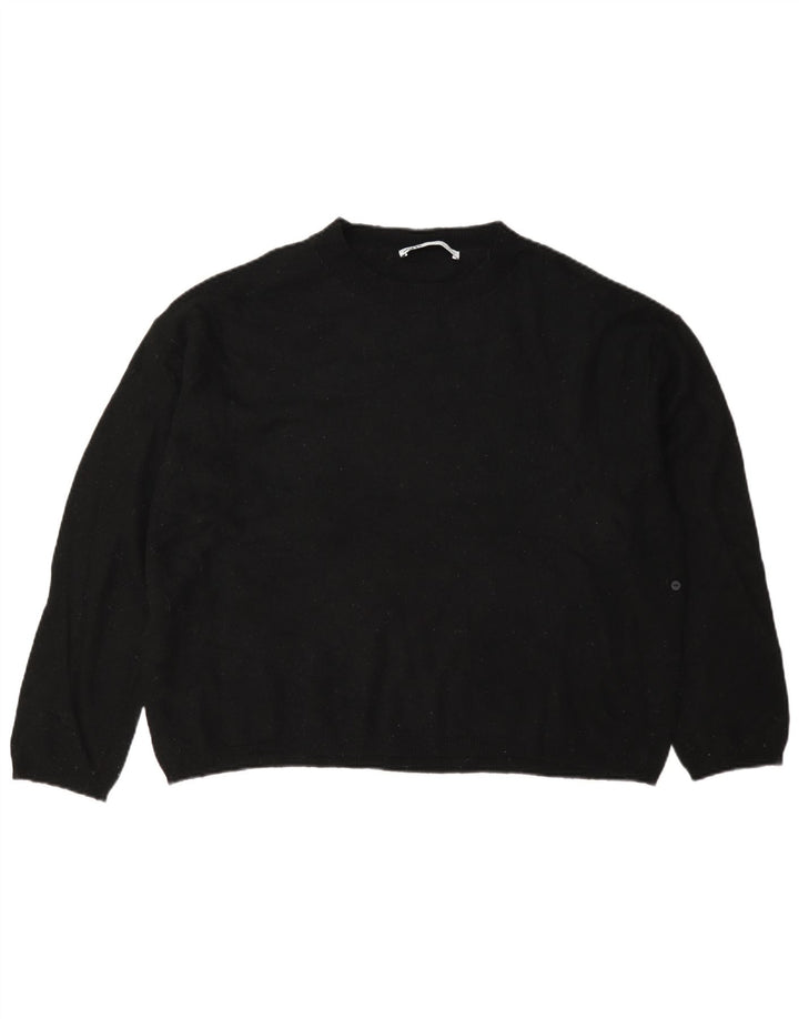 Suéter feminino Zara com gola redonda grande, Reino Unido 10, lã preta pequena