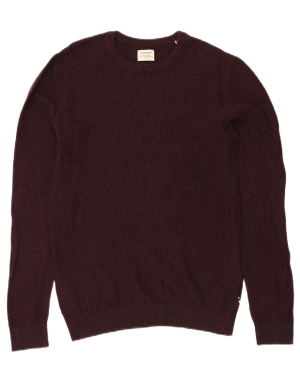 Suéter masculino Jack & Jones com gola redonda, algodão manchado médio vinho