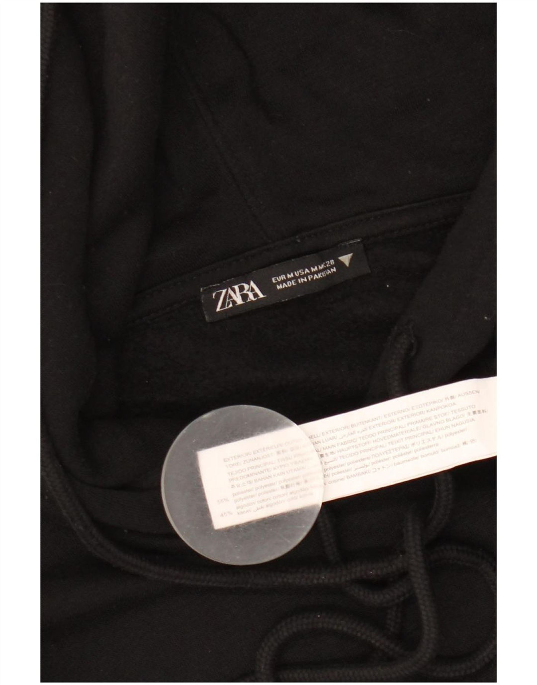 Zara Womens Crop Hoodie Jumper UK 14 Médio Preto Poliéster