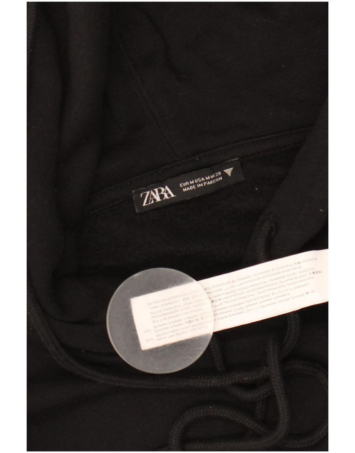 Zara Womens Crop Hoodie Jumper UK 14 Médio Preto Poliéster