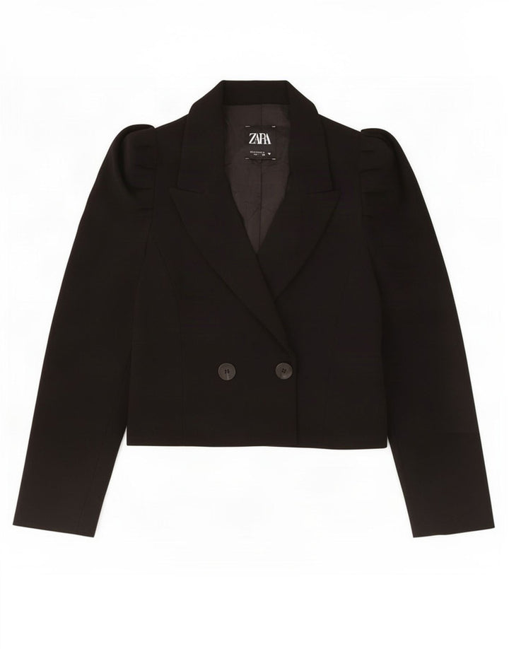 Jaqueta Bolero Feminina Zara Double Breasted Reino Unido 10 Poliéster Preto Pequeno