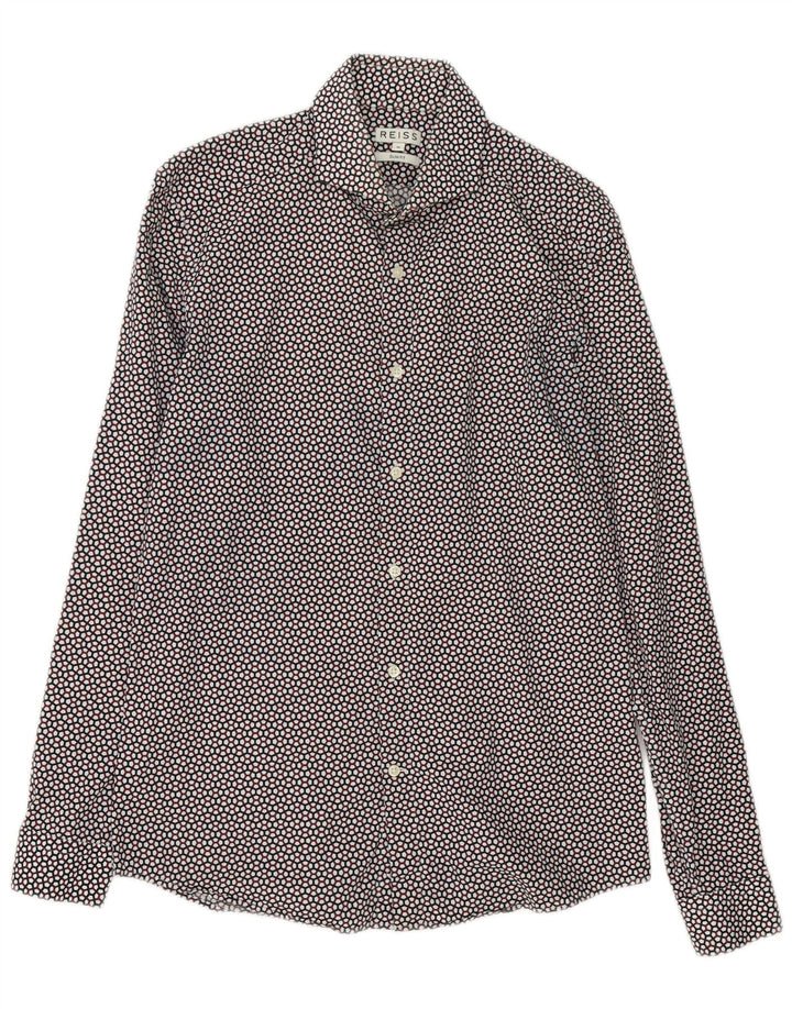 Camisa masculina Reiss Slim Fit média de algodão geométrico multicolorido
