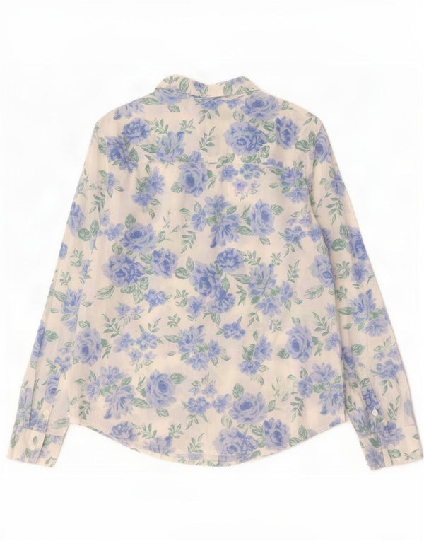 Camisa feminina Benetton UK 14 médio branco floral