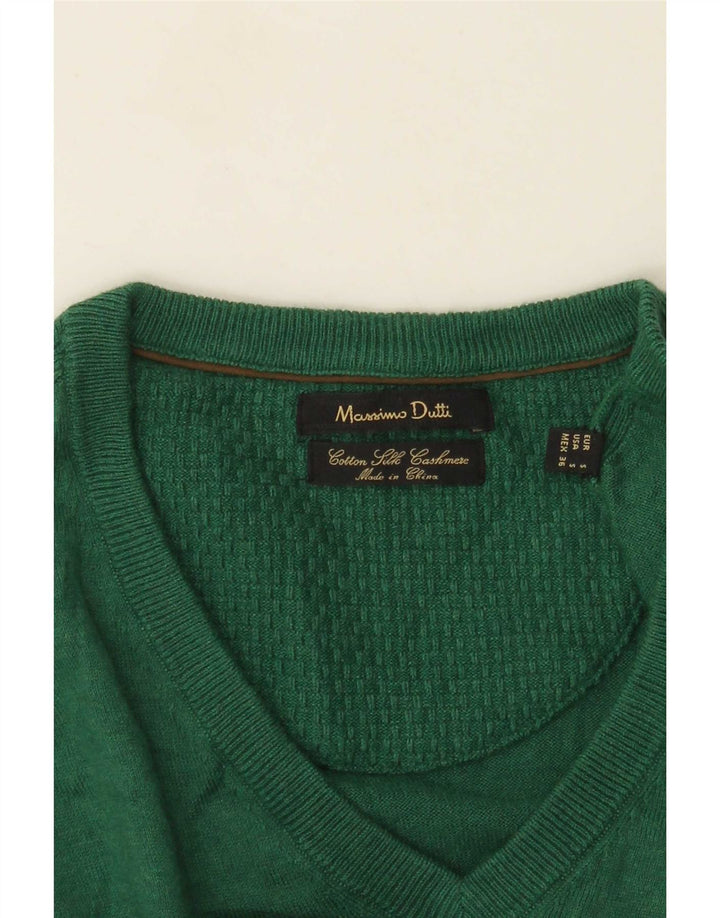 Suéter masculino Massimo Dutti com decote em V pequeno algodão verde