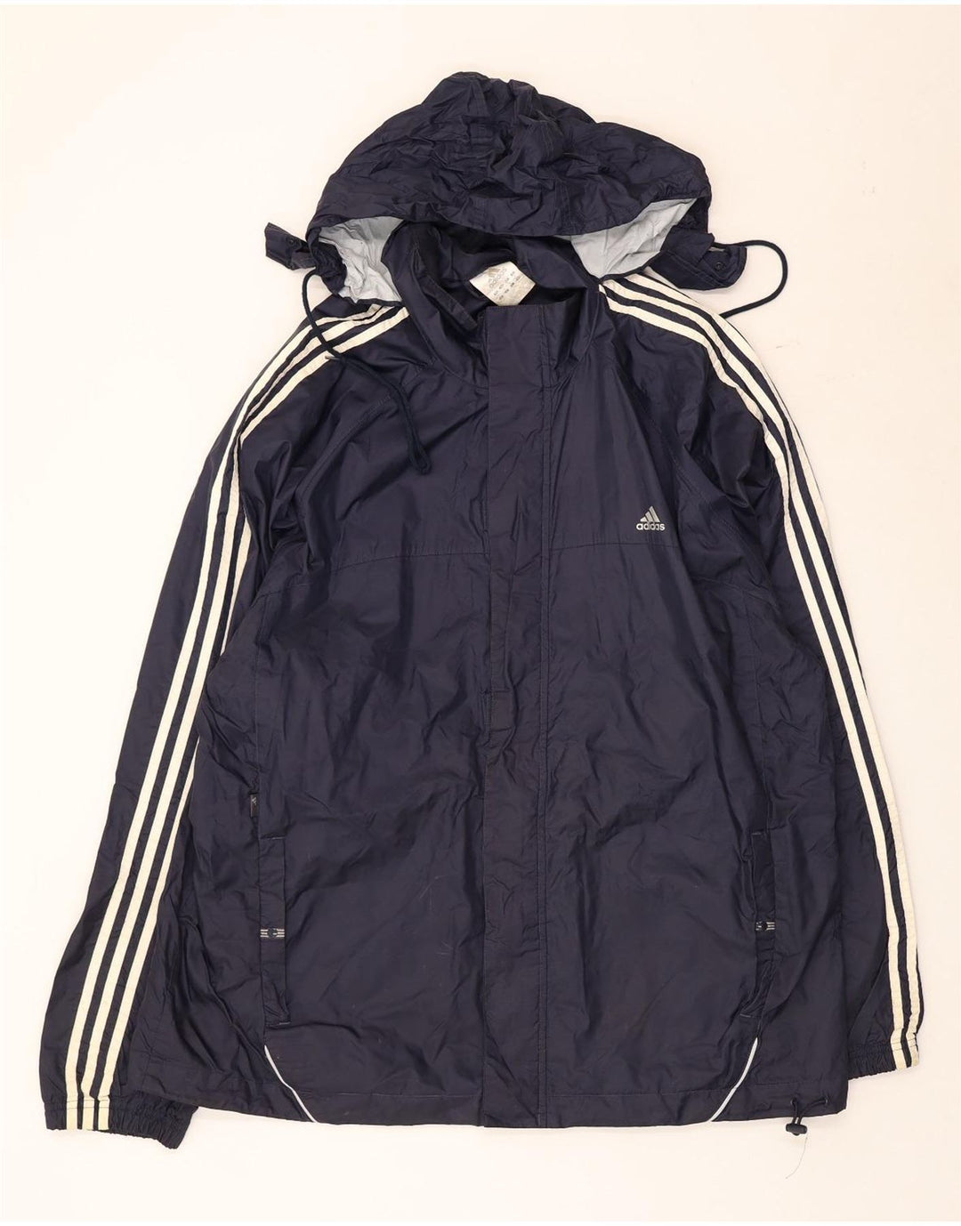 Jaqueta corta-vento masculina Adidas com capuz UK 42 XL azul marinho poliéster
