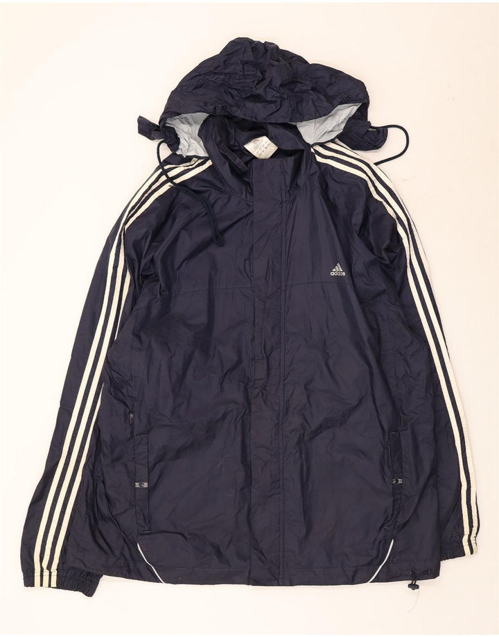 Jaqueta corta-vento masculina Adidas com capuz UK 42 XL azul marinho poliéster
