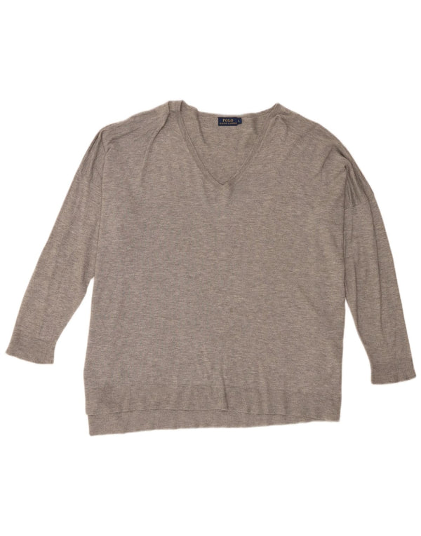 Polo Ralph Lauren Suéter feminino oversized com decote em V Reino Unido 16 grande cinza