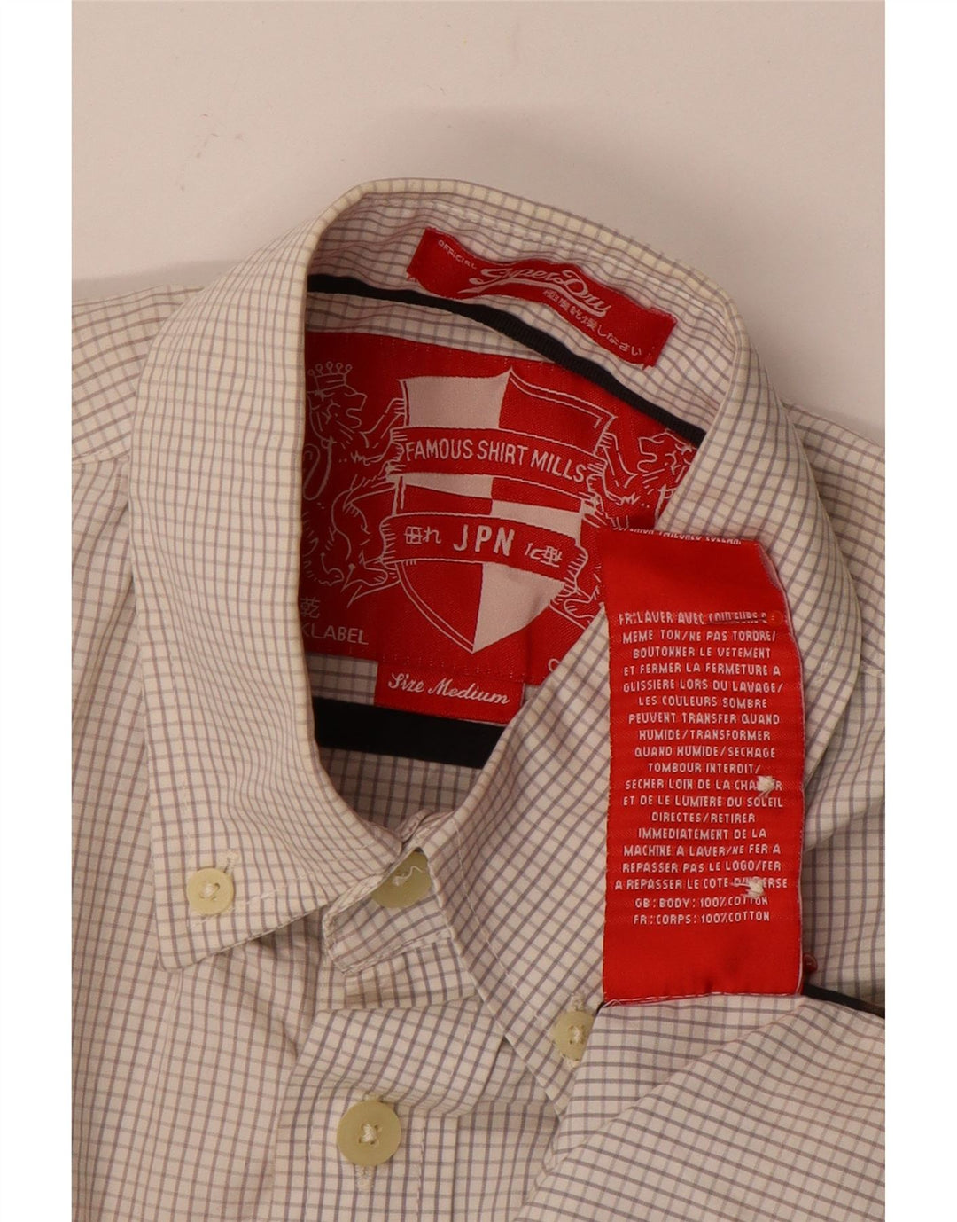 Camisa masculina Superdry de manga curta média off white algodão xadrez