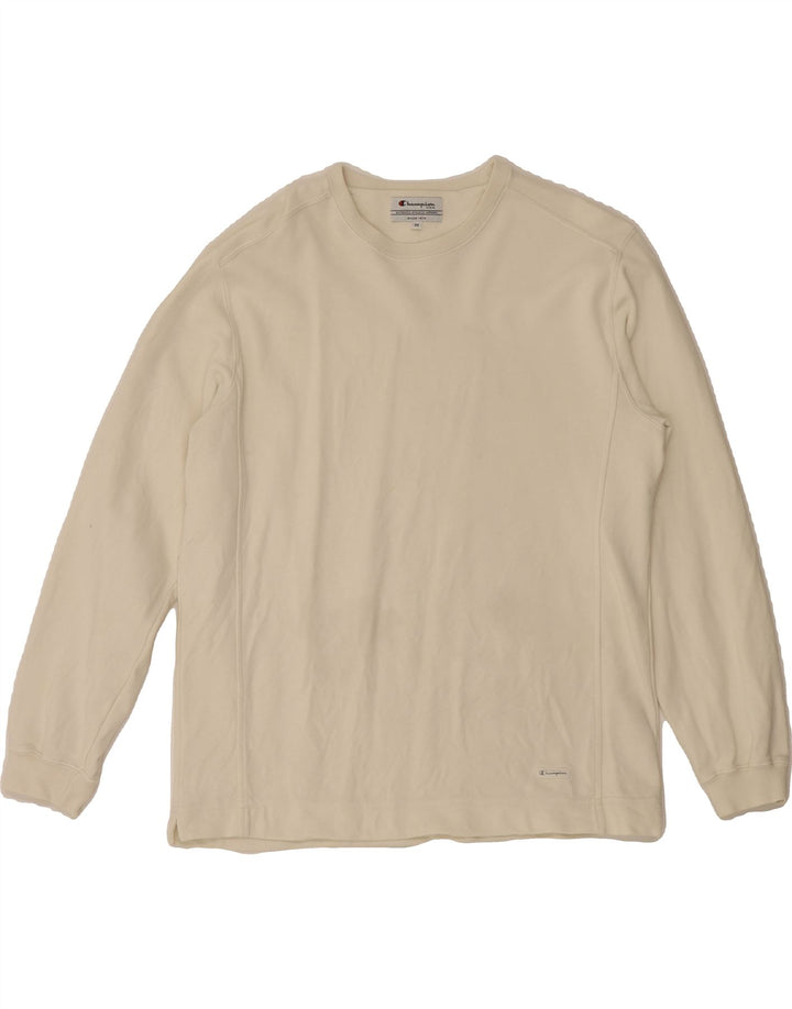 CHAMPION Womens Top Long Sleeve UK 14 Medium Off White Cotton Vintage Champion and Second-Hand Champion from Messina Hembry 
