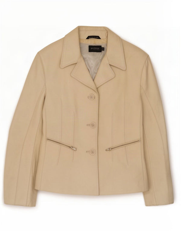 Oviesse Womens 3 Button Leather Blazer Jacket IT 46 Large Beige