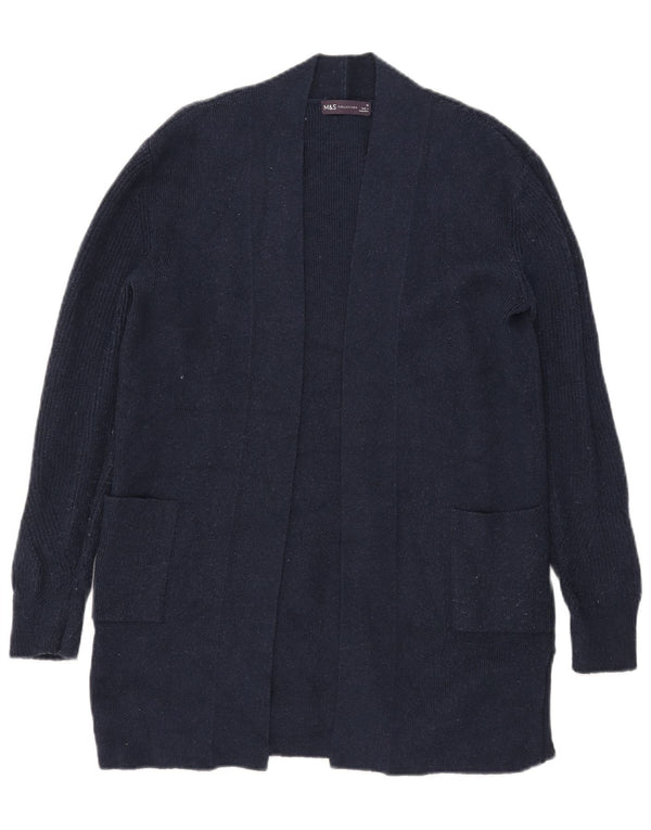 Suéter cardigã aberto feminino Marks & Spencer Longline Reino Unido 10 pequeno azul marinho