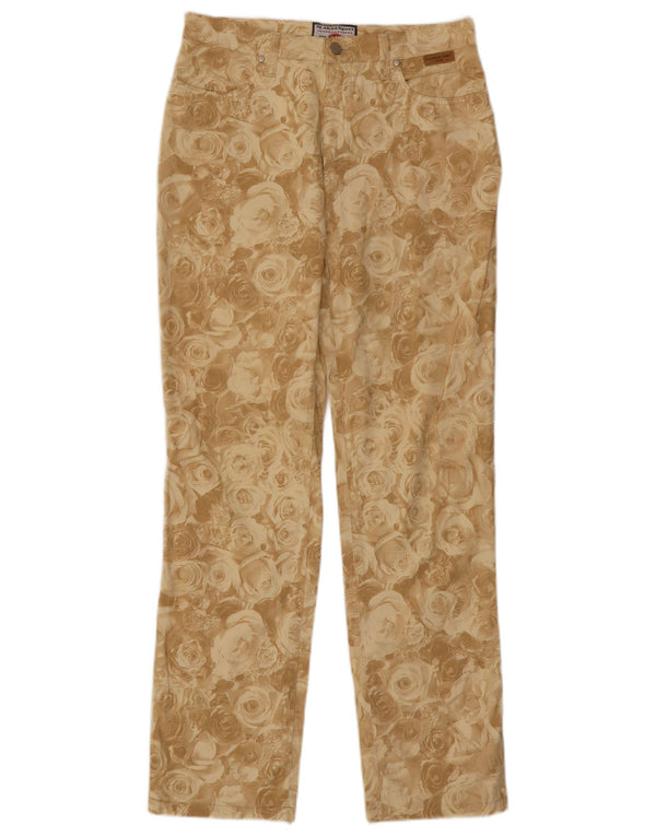 Mauriece Abot Calça feminina reta casual W32 L30 algodão floral bege