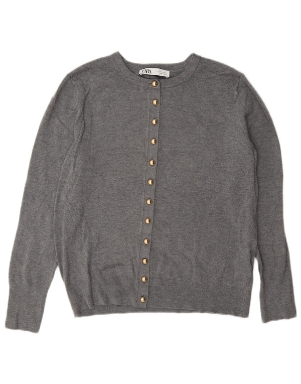 Suéter cardigã feminino Zara Reino Unido 14 grande cinza viscose clássico