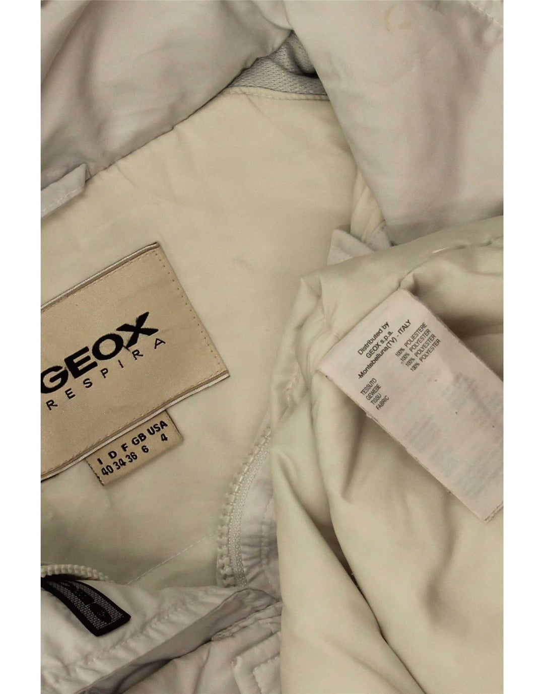 Jaqueta acolchoada com capuz grande Geox para mulher UK 6 XS poliéster branco