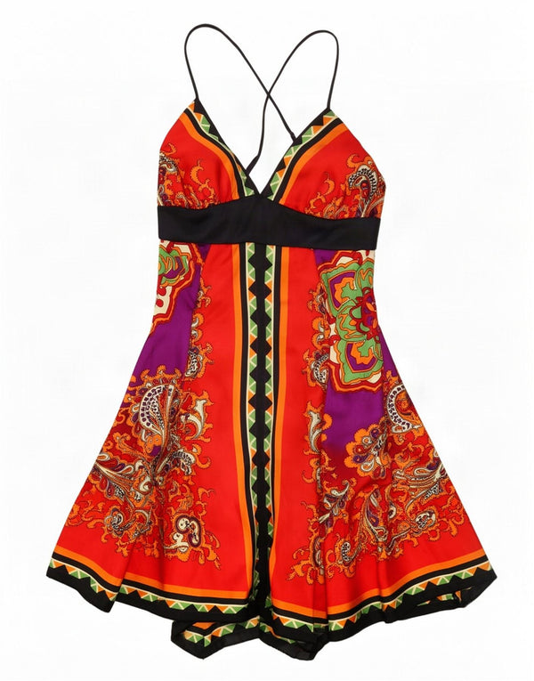 Vestido feminino de borracha Ducky sem mangas com frente única UK 10 pequeno floral vermelho