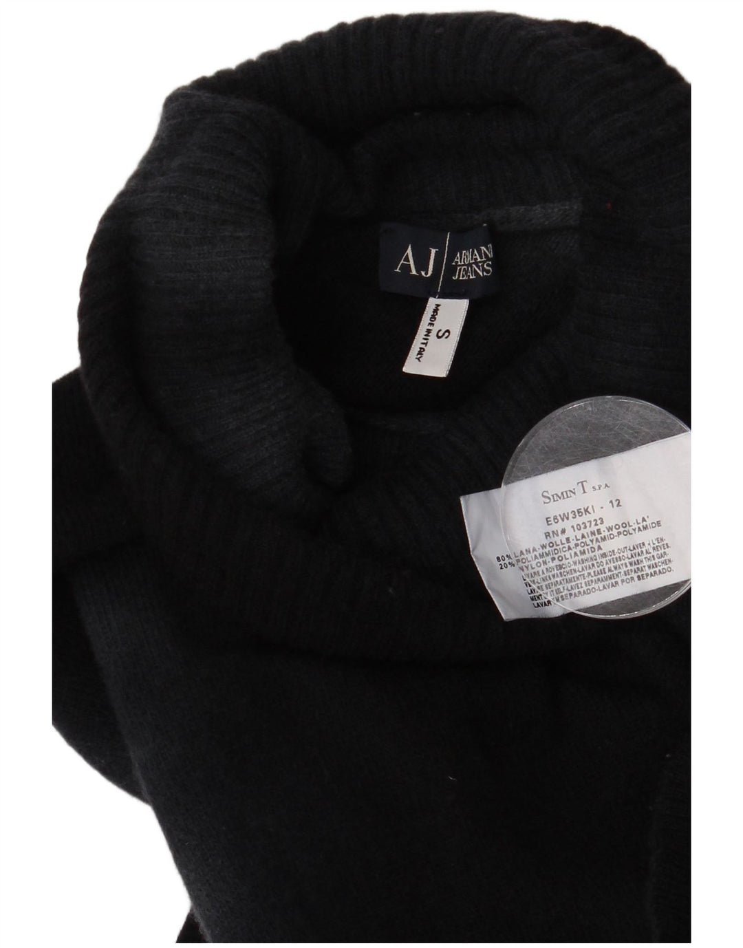 Suéter feminino Armani Jeans com gola redonda Reino Unido 10 pequeno azul marinho tie-dye