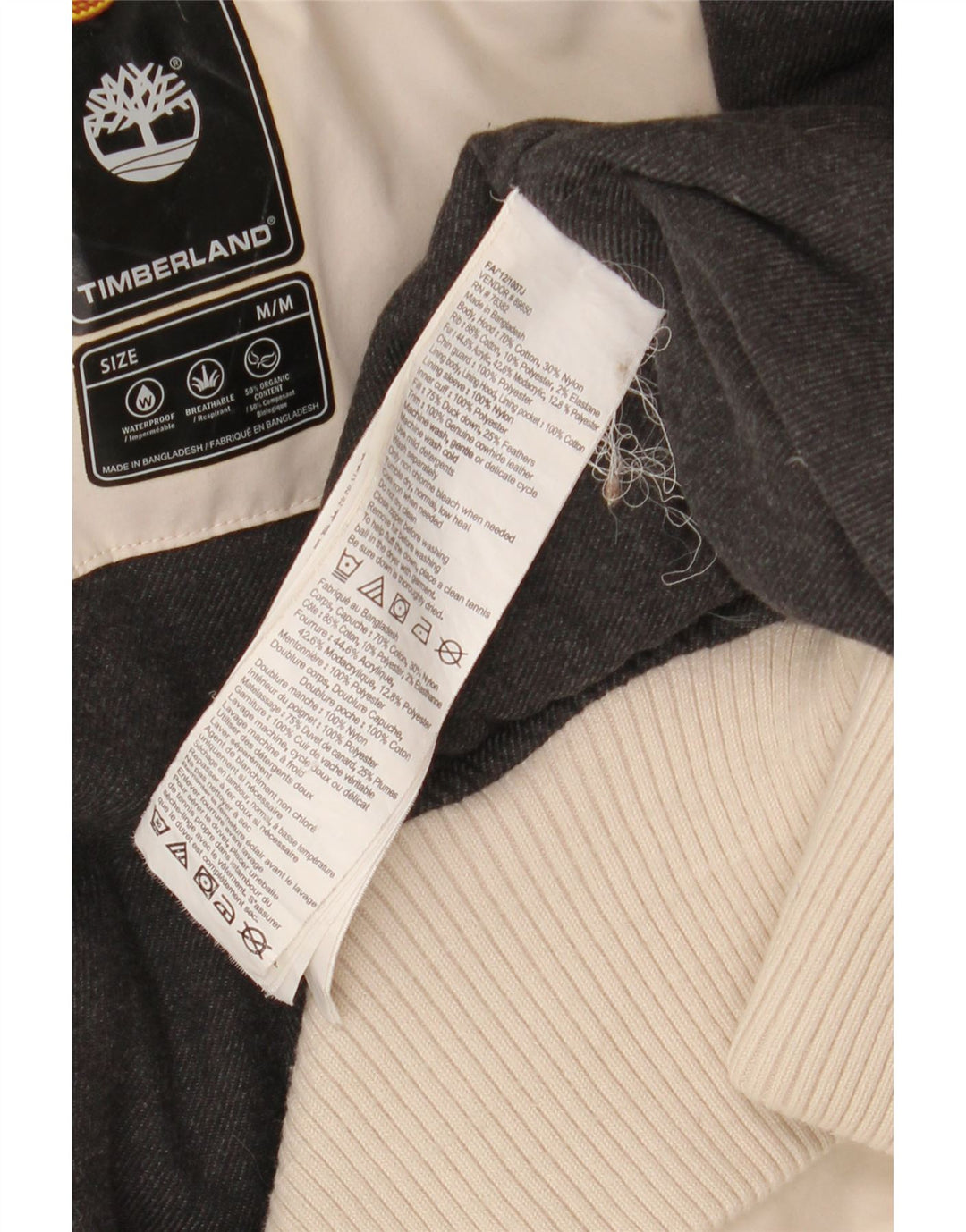 Jaqueta bomber masculina com capuz Timberland UK 38 algodão bege médio