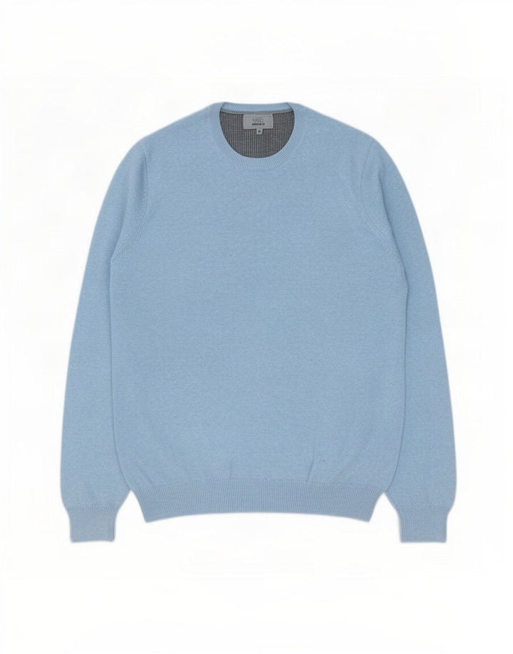 Suéter masculino Marks & Spencer com ajuste regular e gola redonda, azul médio