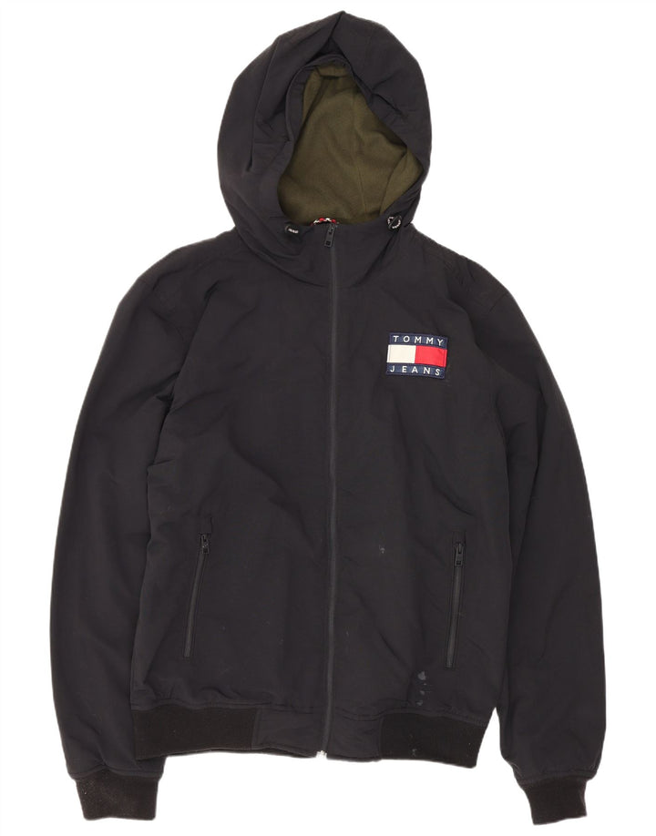 Jaqueta bomber masculina com capuz Tommy Hilfiger UK 38 poliamida preta média