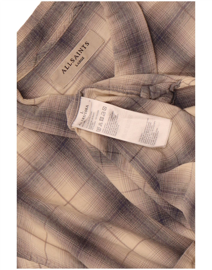 Camisa masculina de flanela All Saints grande algodão xadrez bege