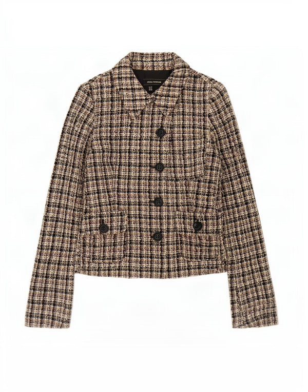 Jaqueta blazer feminina Zara com 5 botões Reino Unido 12 xadrez médio multicolorido