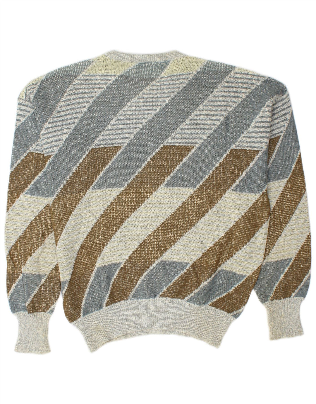 Suéter vintage masculino com gola redonda, algodão listrado médio multicolorido