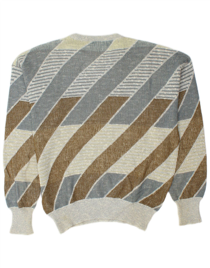 Suéter vintage masculino com gola redonda, algodão listrado médio multicolorido