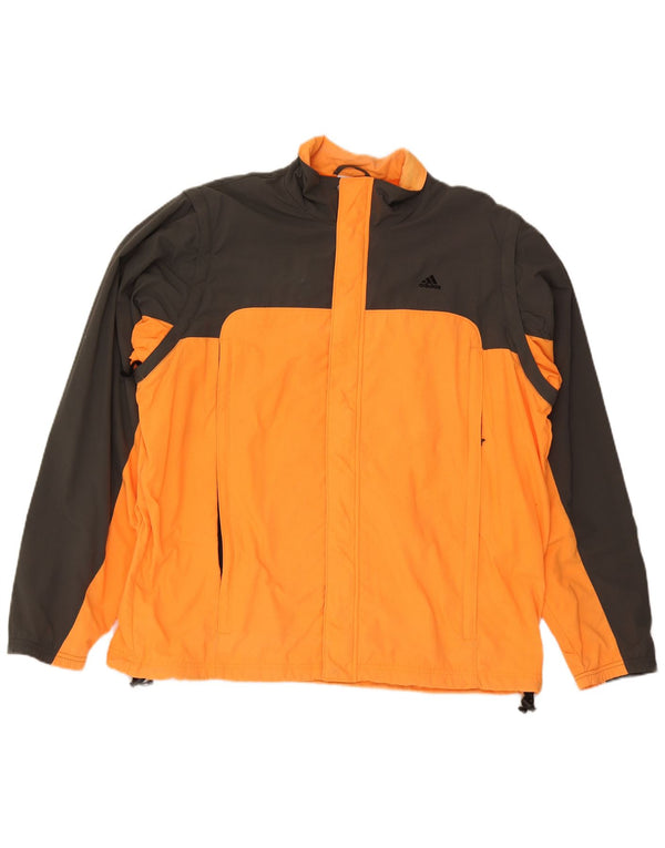 Jaqueta de chuva masculina Adidas UK 42 XL laranja colorblock poliéster