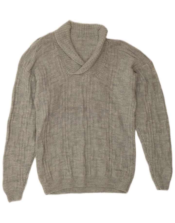 Suéter masculino VINTAGE com gola xale cinza médio