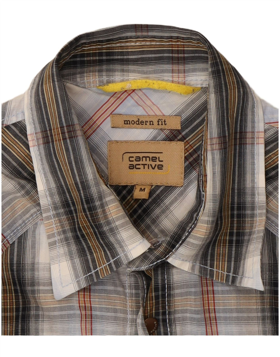 CAMEL ACTIVE Camisa masculina de ajuste moderno de algodão xadrez azul médio