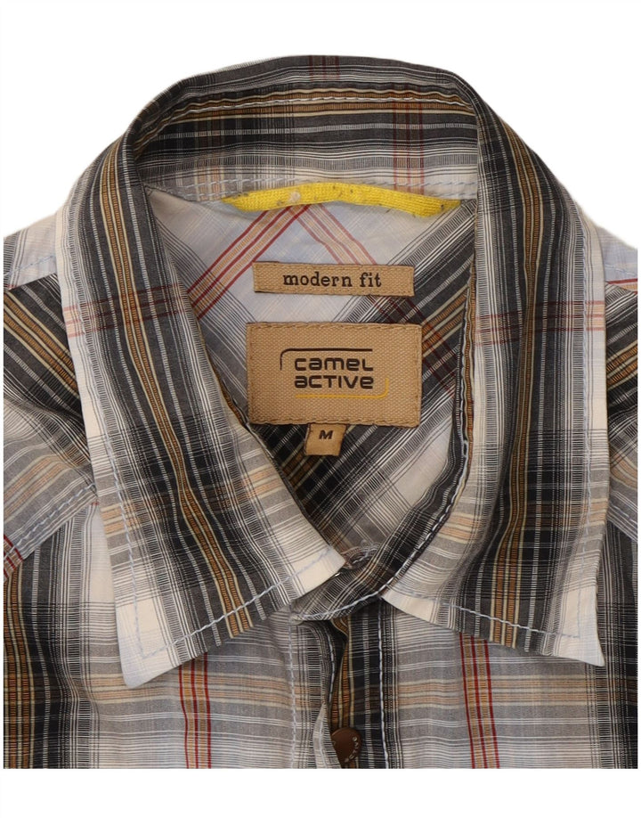 CAMEL ACTIVE Camisa masculina de ajuste moderno de algodão xadrez azul médio
