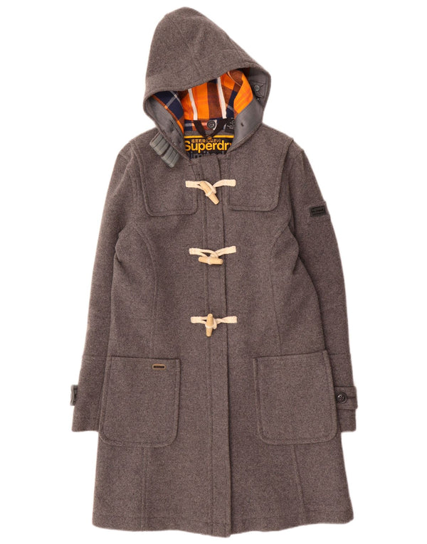 Casaco Duffle Feminino Superdry com Capuz UK 12 Lã Cinza Médio