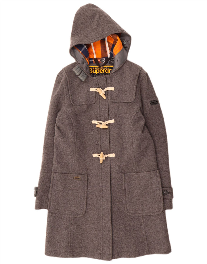 Casaco Duffle Feminino Superdry com Capuz UK 12 Lã Cinza Médio