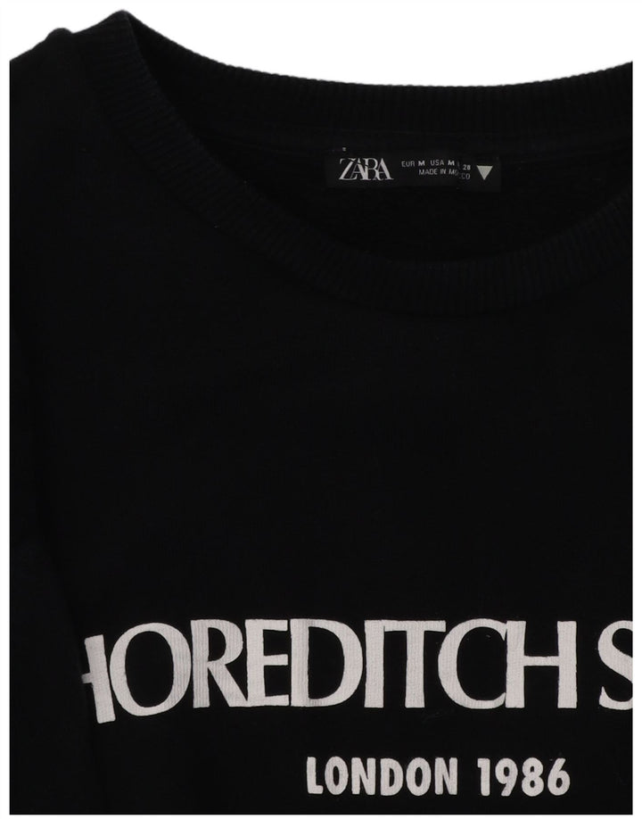 ZARA feminino gráfico moletom jumper vestido Reino Unido 14 médio algodão preto