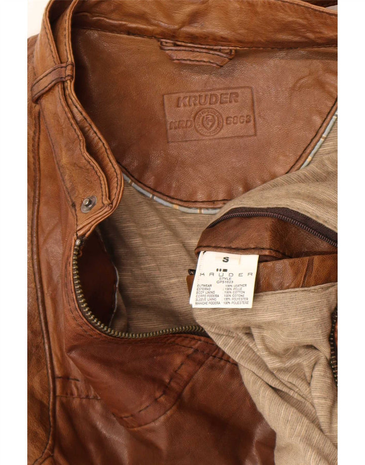 Jaqueta de couro masculina Kruder UK 36 pequena couro marrom
