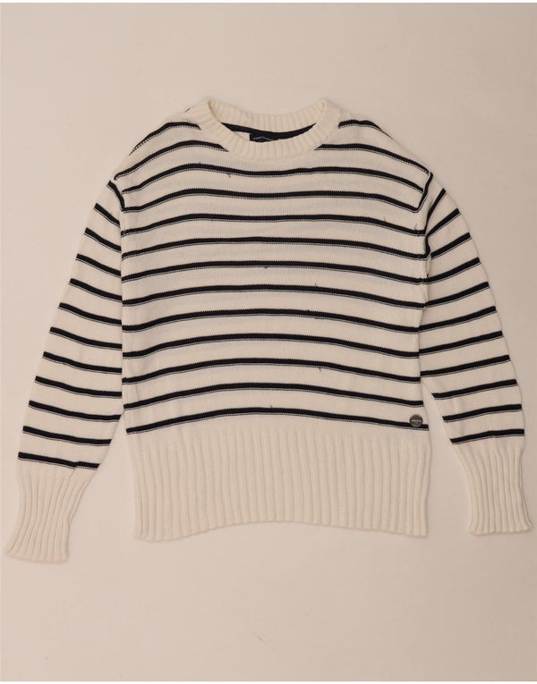 Suéter feminino NORTH SAILS com gola redonda UK 14 listrado branco médio
