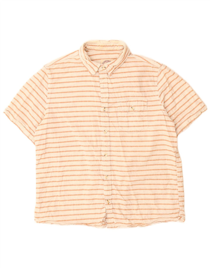 Camisa masculina de manga curta Fat Face grande algodão listrado branco