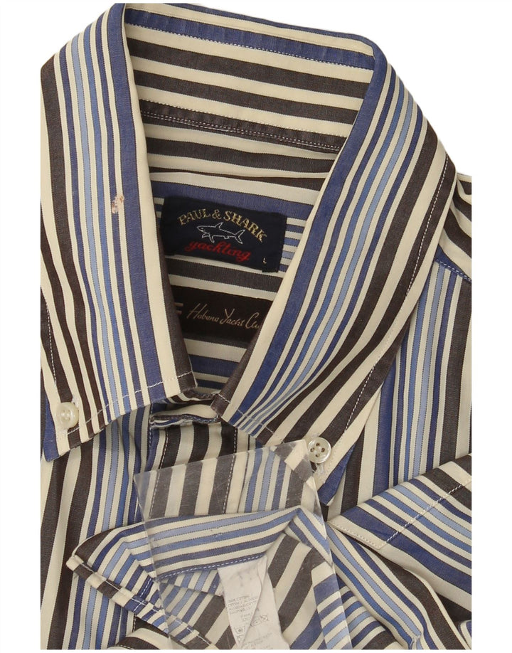 PAUL & SHARK Camisa masculina para iate grande algodão listrado multicolorido