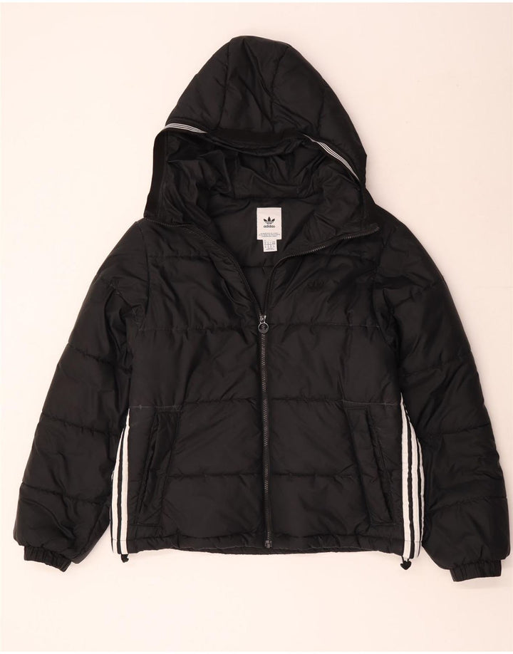 Adidas Mens Jaqueta Acolchoada Com Capuz Médio Poliéster Preto