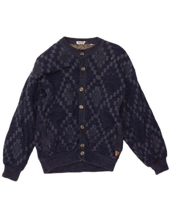 Suéter cardigã masculino VINTAGE grande viscose geométrica azul marinho