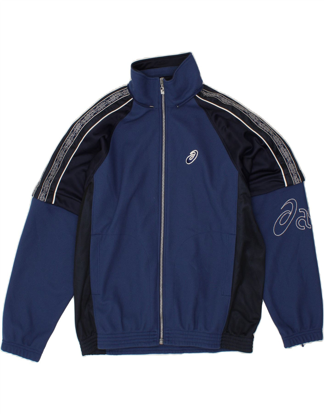 ASICS Mens Graphic Tracksuit Top Jaqueta Médio Azul Marinho Colorblock