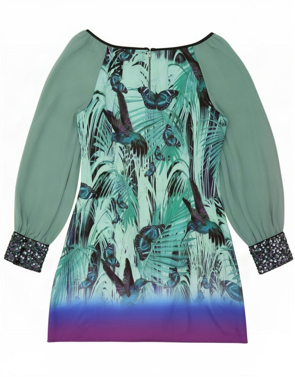 Mini vestido bainha feminino Monsoon UK 14 Festival grande de poliéster verde