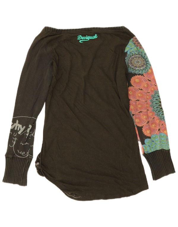 Top gráfico feminino Desigual manga comprida UK 12 médio preto floral