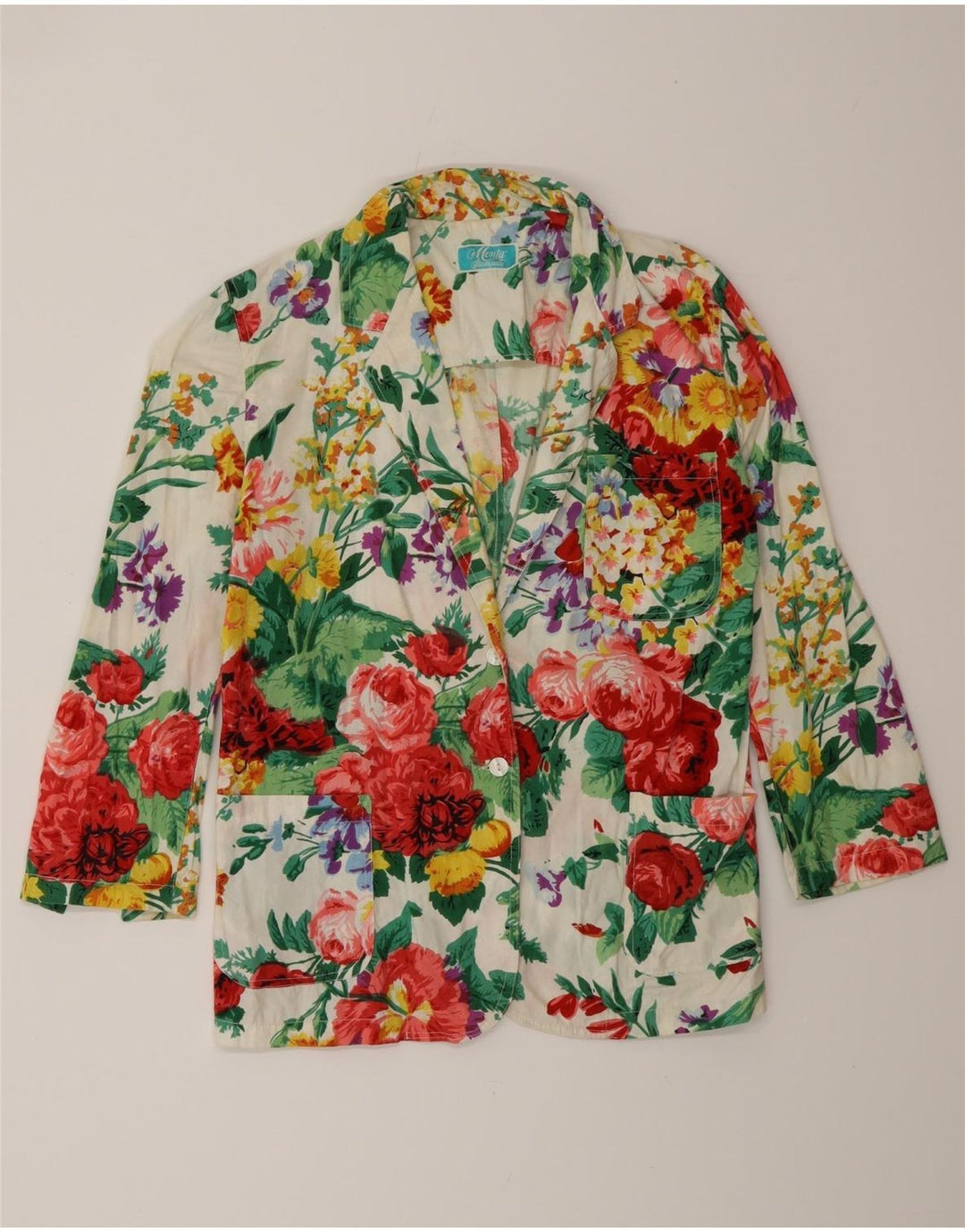 Jaqueta blazer feminina vintage manga 3/4 IT 34 2XS floral multicolorido