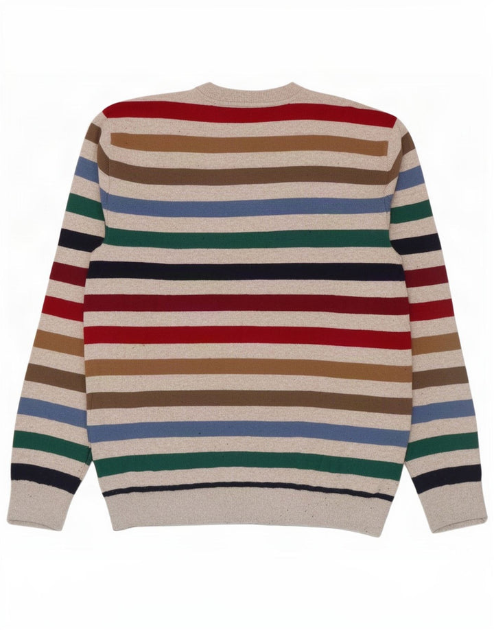 Suéter masculino Gap com gola redonda, pequeno algodão listrado multicolorido