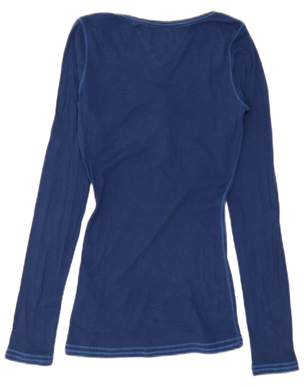Top feminino Tommy Hilfiger manga comprida UK 12 médio azul marinho